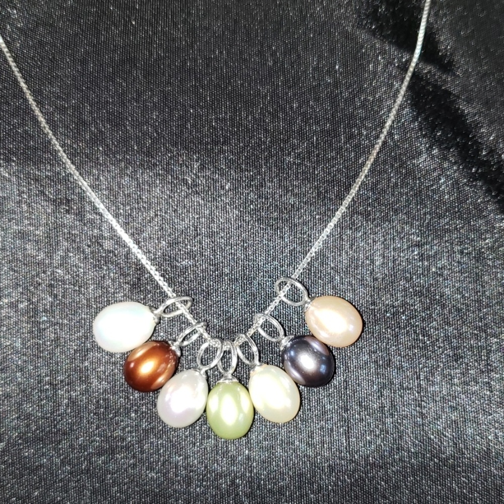 Tara Pearl's real pearl 7 colors silver necklace